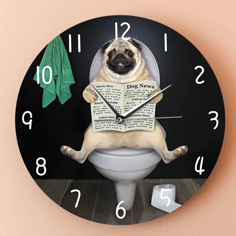 Funny Toilet Pug Wall Clock