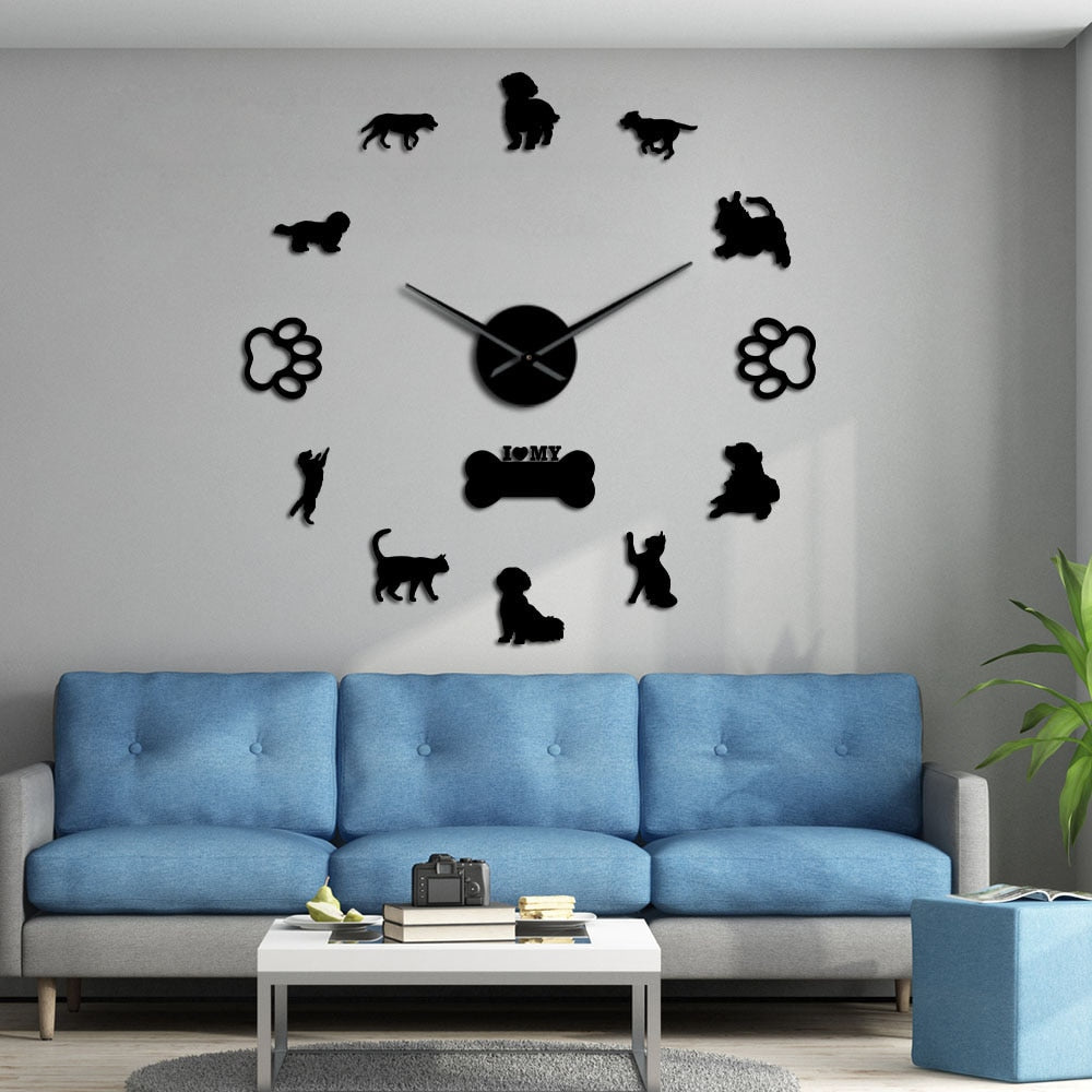 3D Cats Dogs DIY Wall Clock for home decoration1