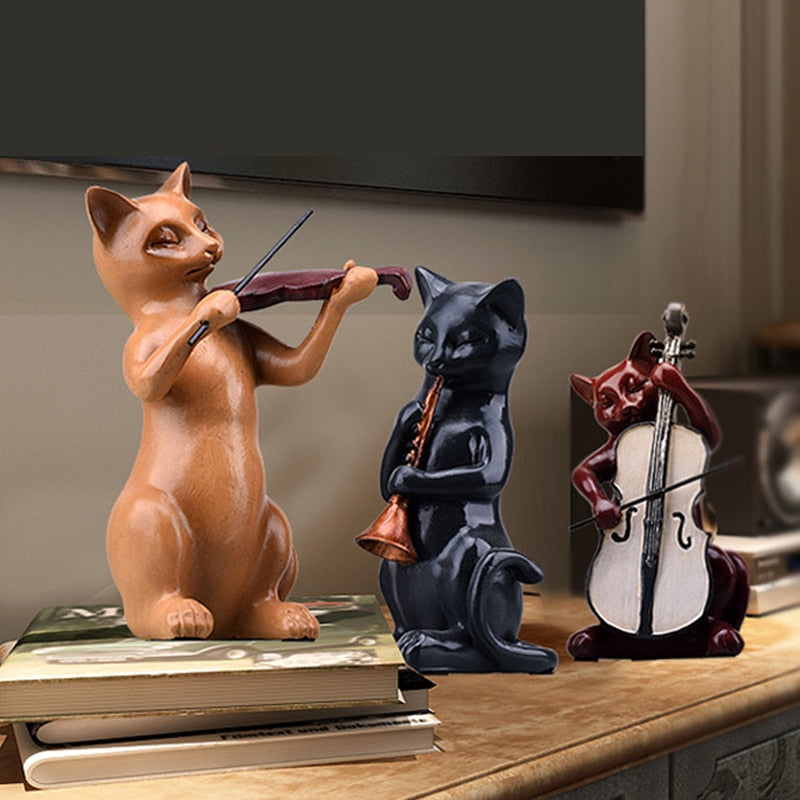 3pc/Set Resin Music Cat Statue for Home Decor1