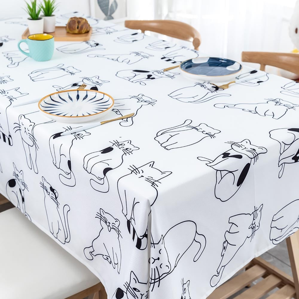 Cat waterproof white tablecloth for dining0