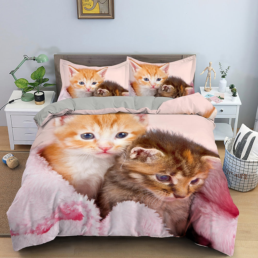 3D Kitten Bedding Set with cute kitten graphics1