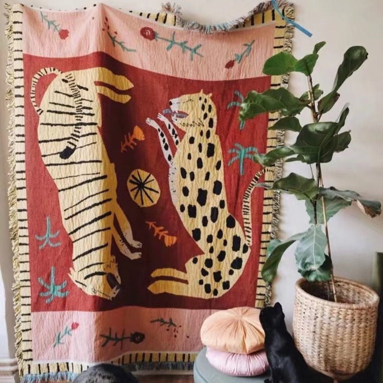 Pink Panther Tiger Tapestry Blanket