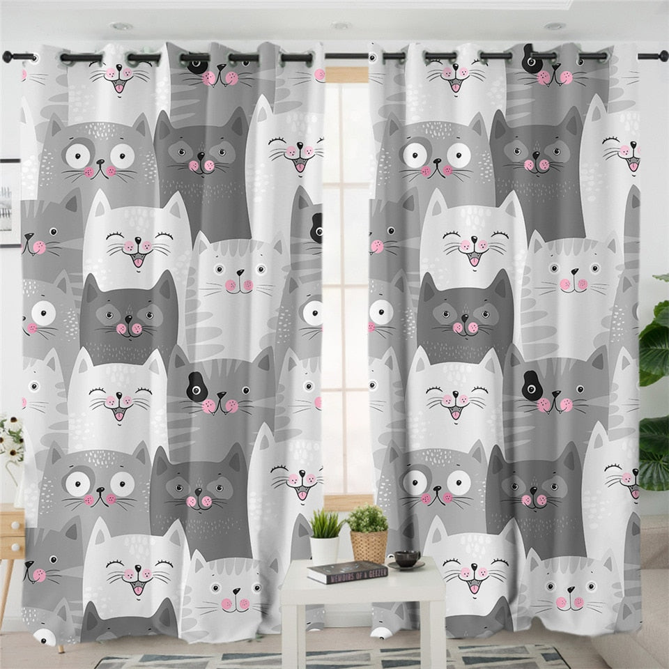 Cute Gray Cat Design Curtain