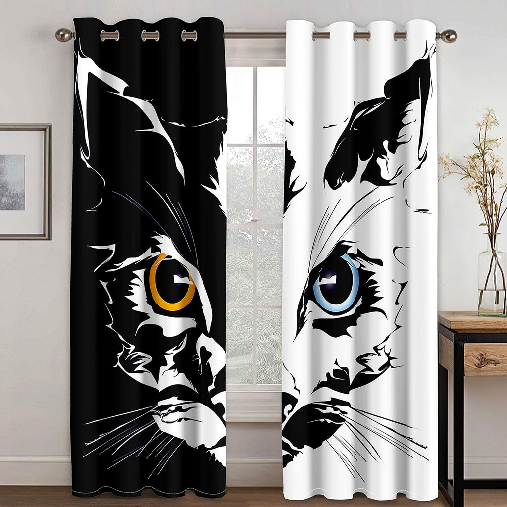 3D Cat Textile Window Curtain