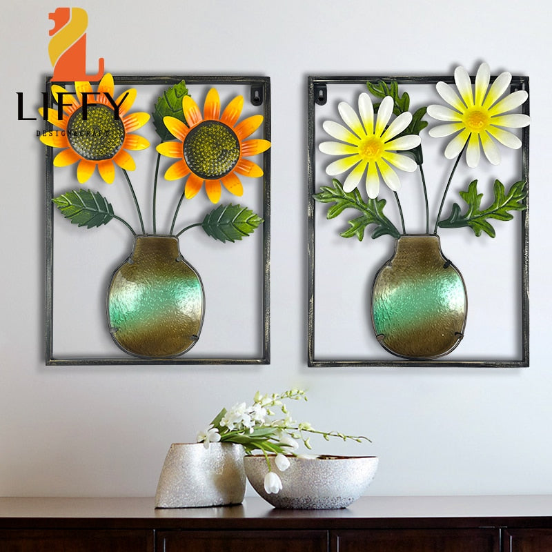 Two Metal Flowers Wall Decor