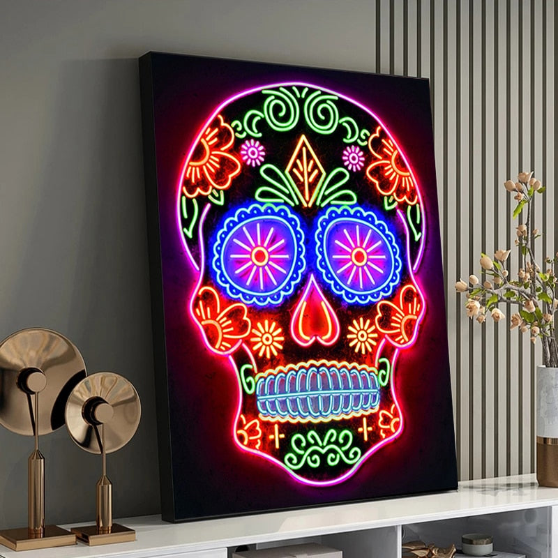 Colorful Neon Skull Wall Art