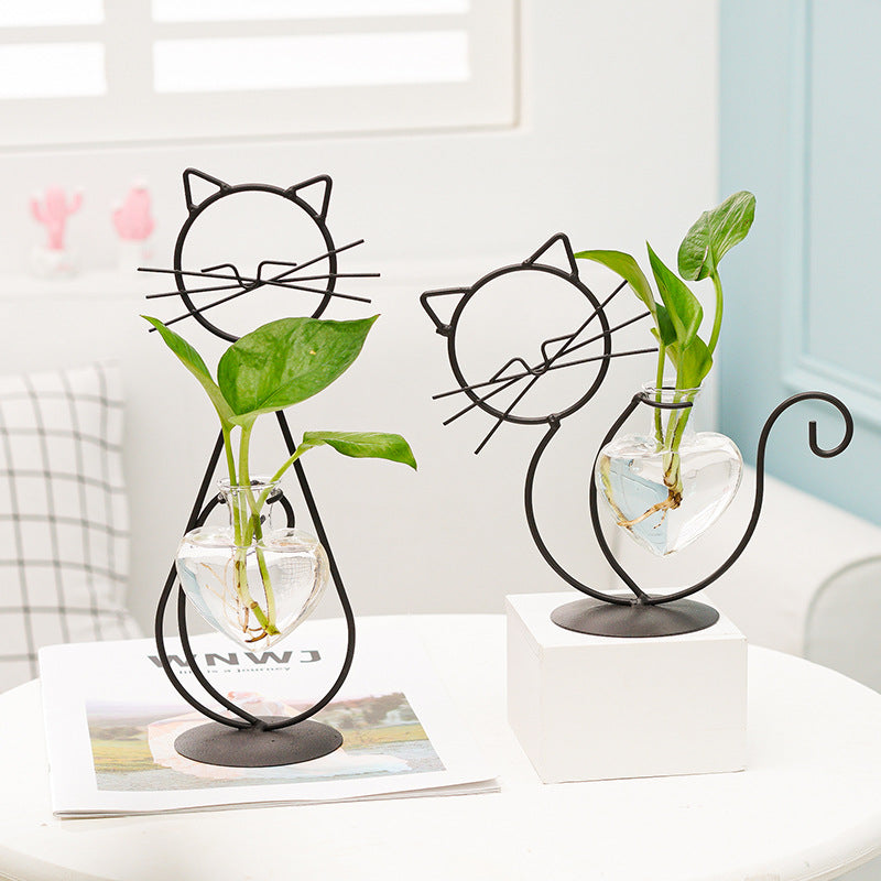 Cat Retro Iron Plant Vase for stylish home decor0