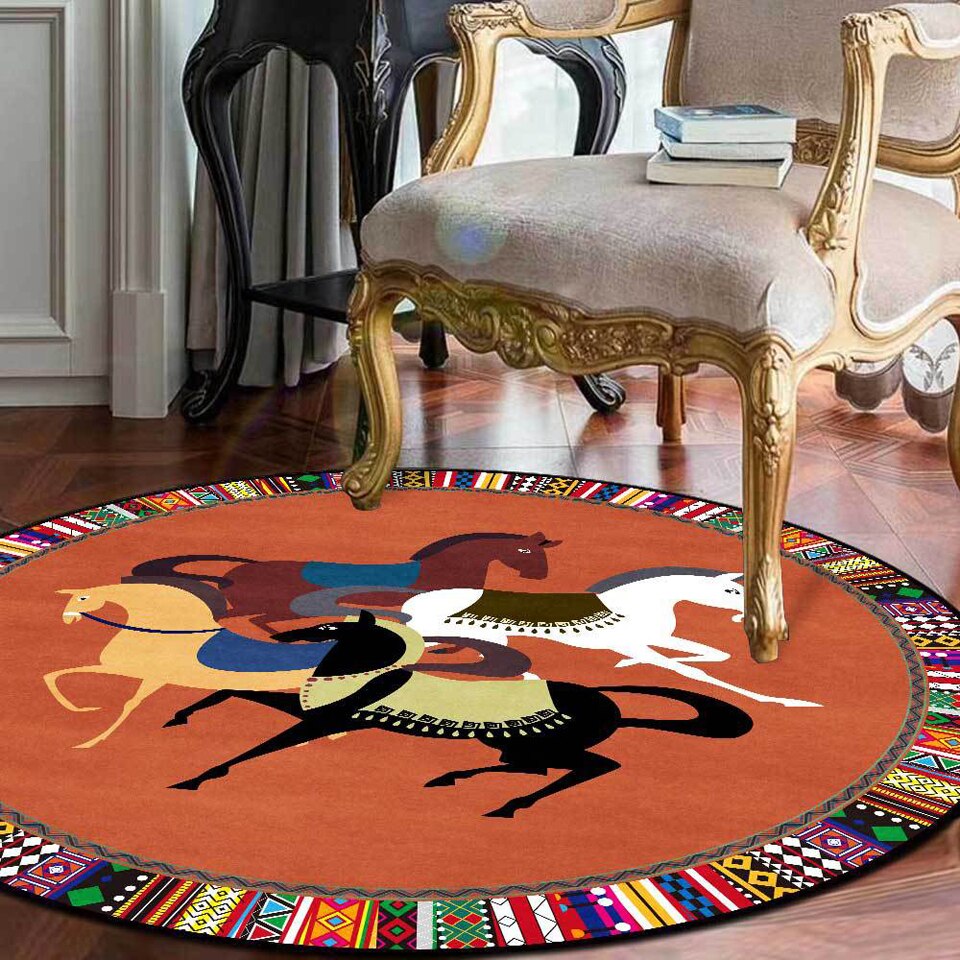 Horse Ethnic Frame Round Carpet