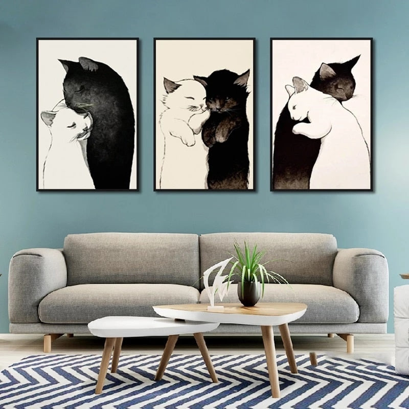 Black and White Cat Wall Art for Home Decor0