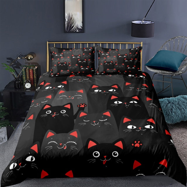 Cat Cartoon Bedding Set with Cute Cat Cartoon Pattern3