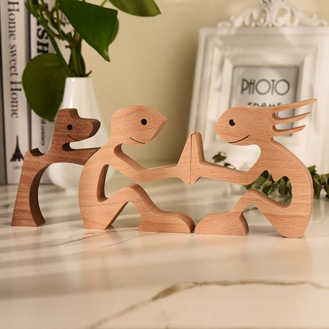 Family Puppy Dog Wood Craft Figurine
